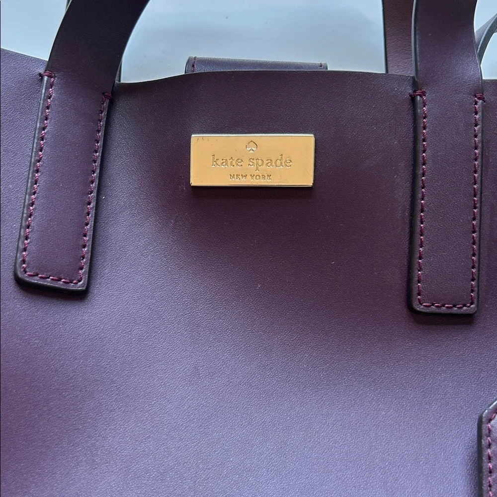 kate spade plum leather satchel with gold hardware - Picture 2 of 4